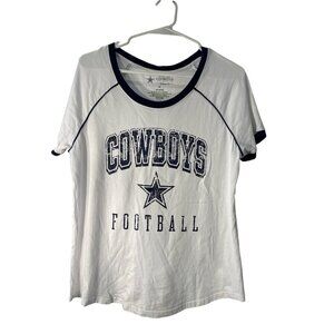 Dallas Cowboys Womens Raglan T-Shirt Medium White & Navy Cotton Tee EUC